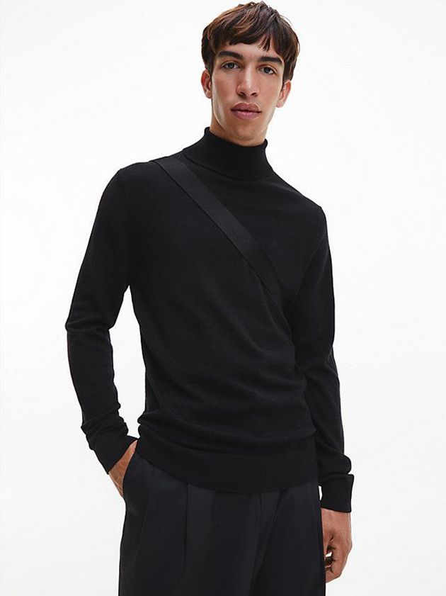 Calvin Klein USA Merino Wool Roll Neck Jumper Mens Sweater Black 9835642-UF